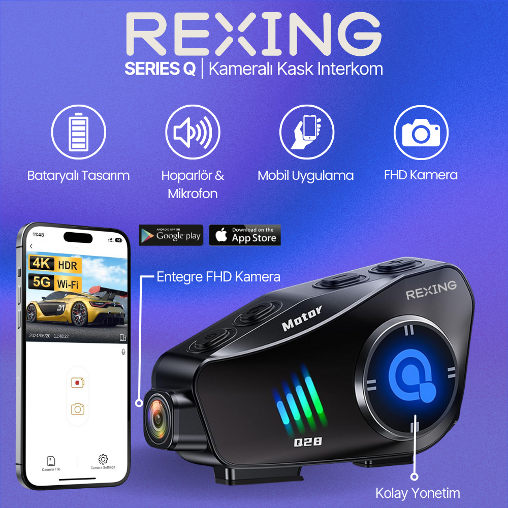 Rexing Q28 | Telefon Kontrollü Bluetooth Akıllı Kask İnterkom