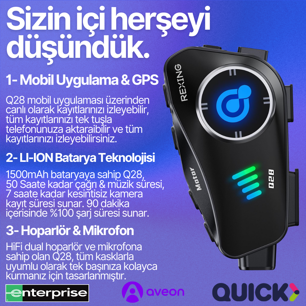 Rexing Q28 | Telefon Kontrollü Bluetooth Akıllı Kask İnterkom