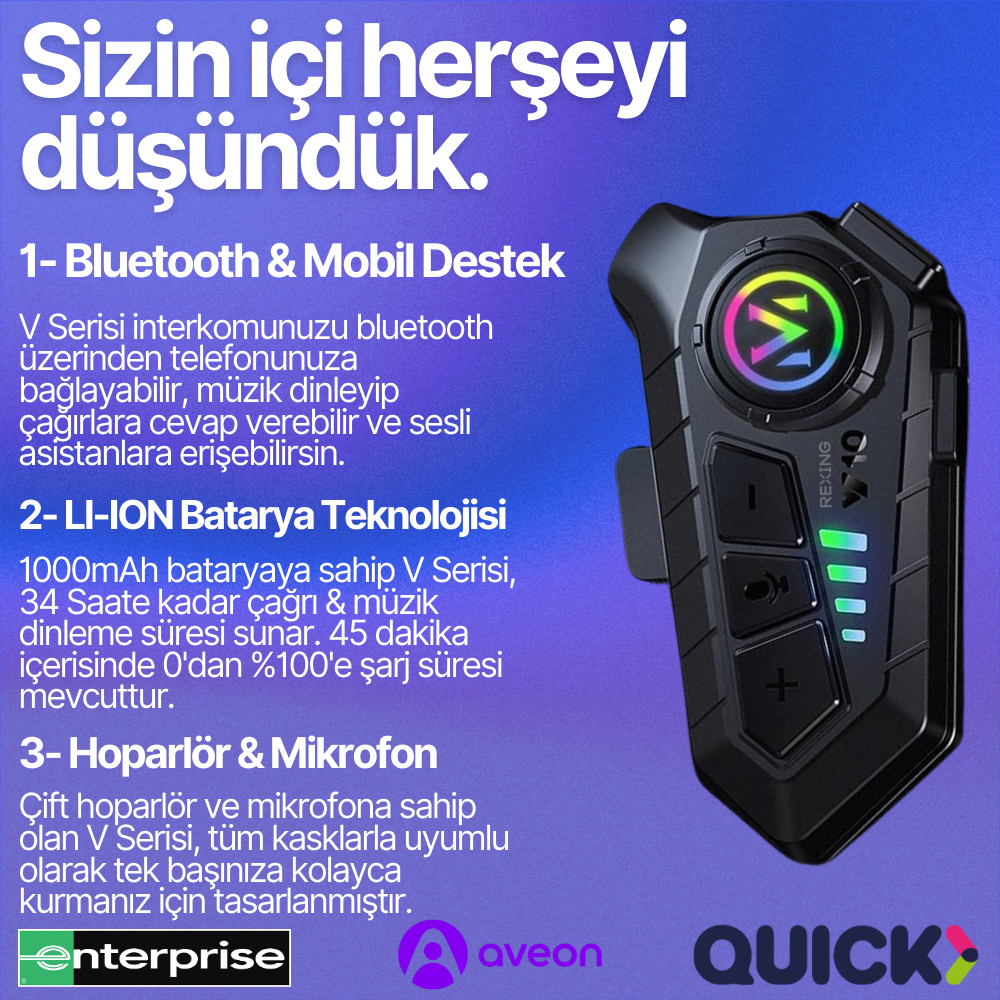 Rexing V10 | Bluetooth Universal Kask İnterkom