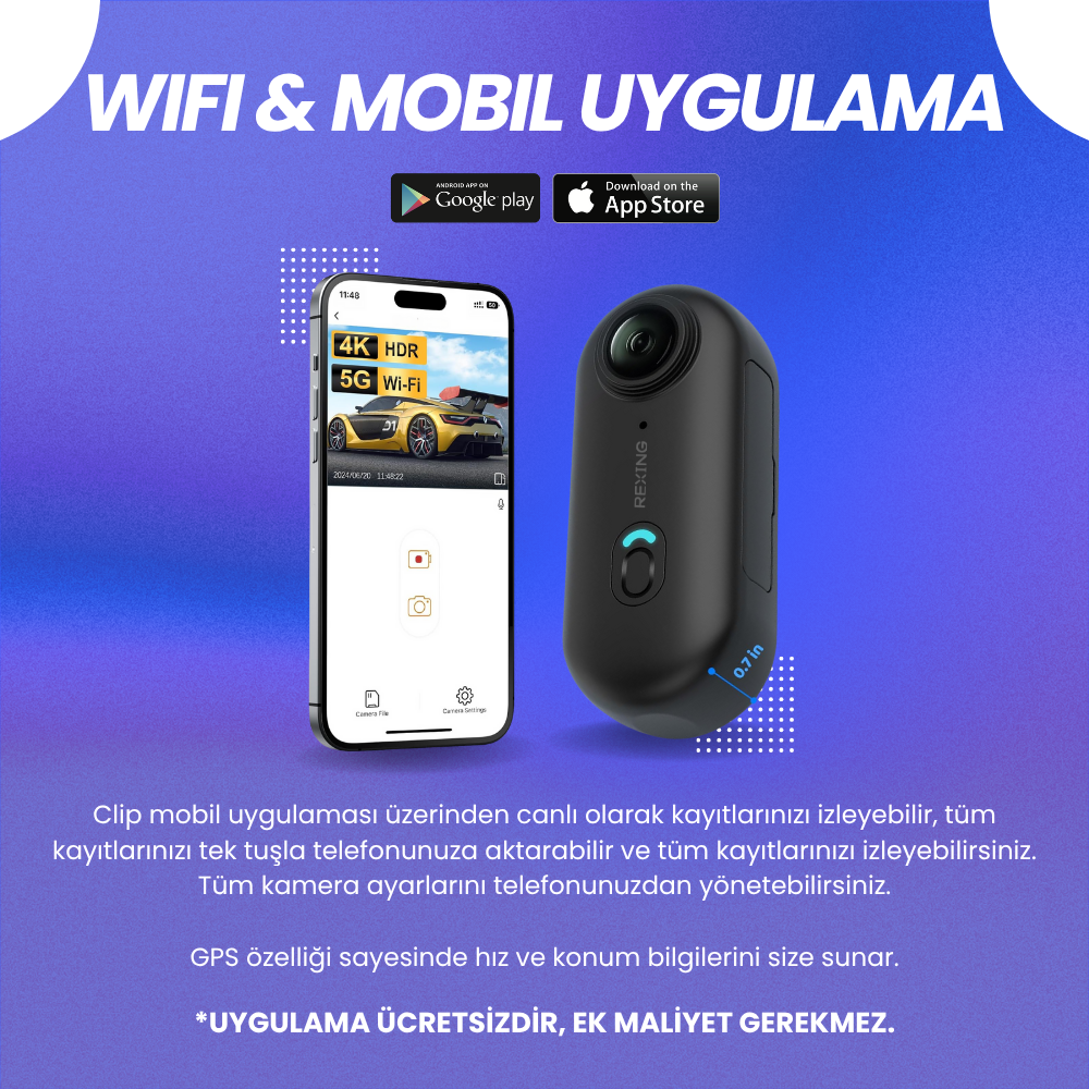 Rexing Clip | WiFi Taşınabilir Aksiyon Kamerası