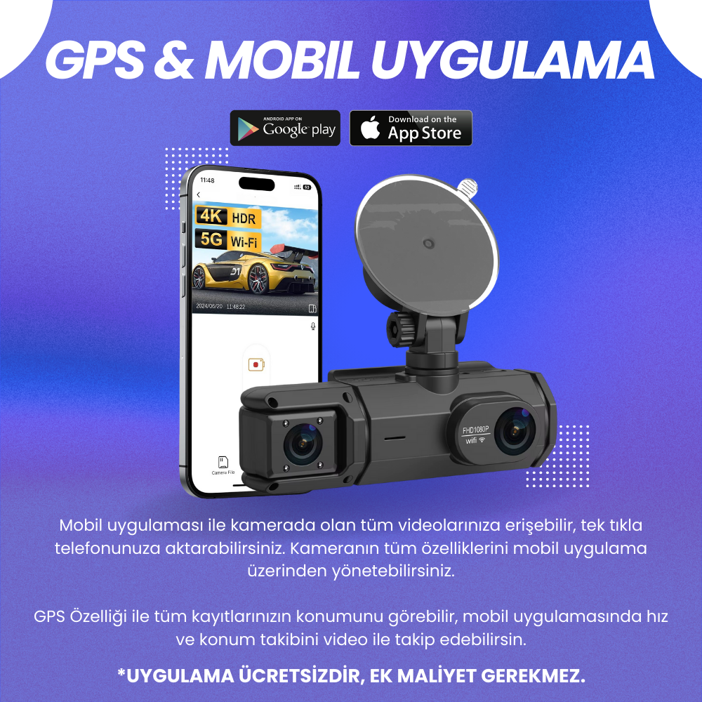 Rexing S3 | 3 Kameralı WiFi Araç İçi Kamera