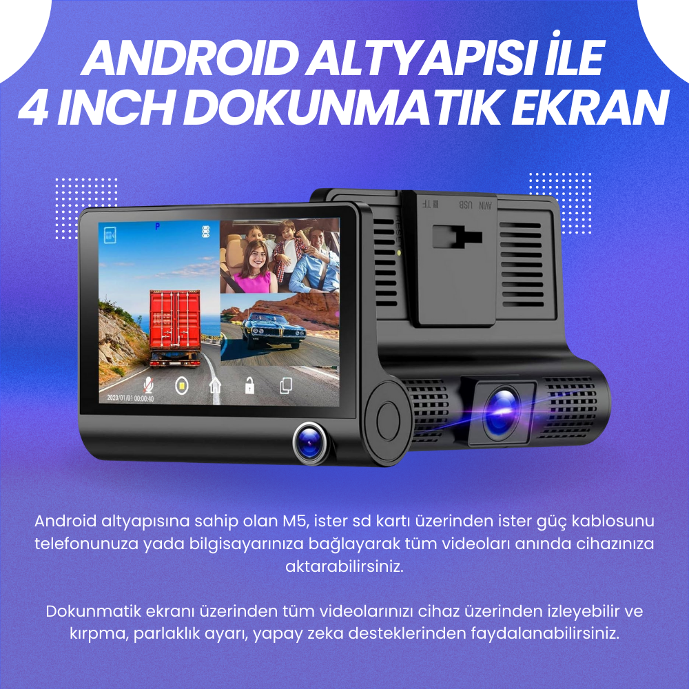 Rexing M5 | Dokunmatik Ekranlı Üç Kameralı Araç İçi Kamera