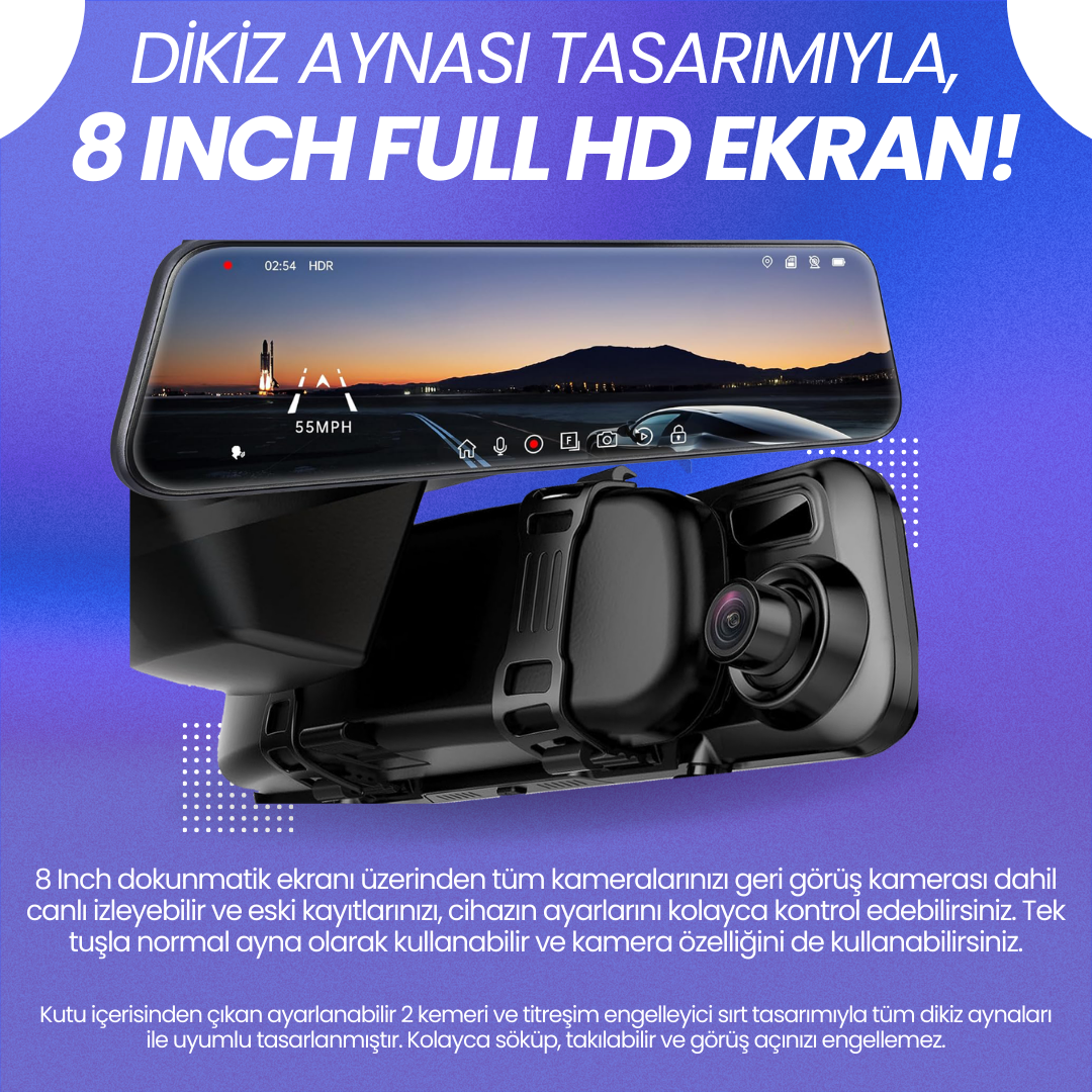 Rexing M2 | Dikiz Ayna Telefon Kontrol Park Modu Araç İçi Kamera