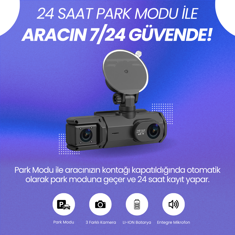 Rexing S3 | 3 Kameralı WiFi Araç İçi Kamera