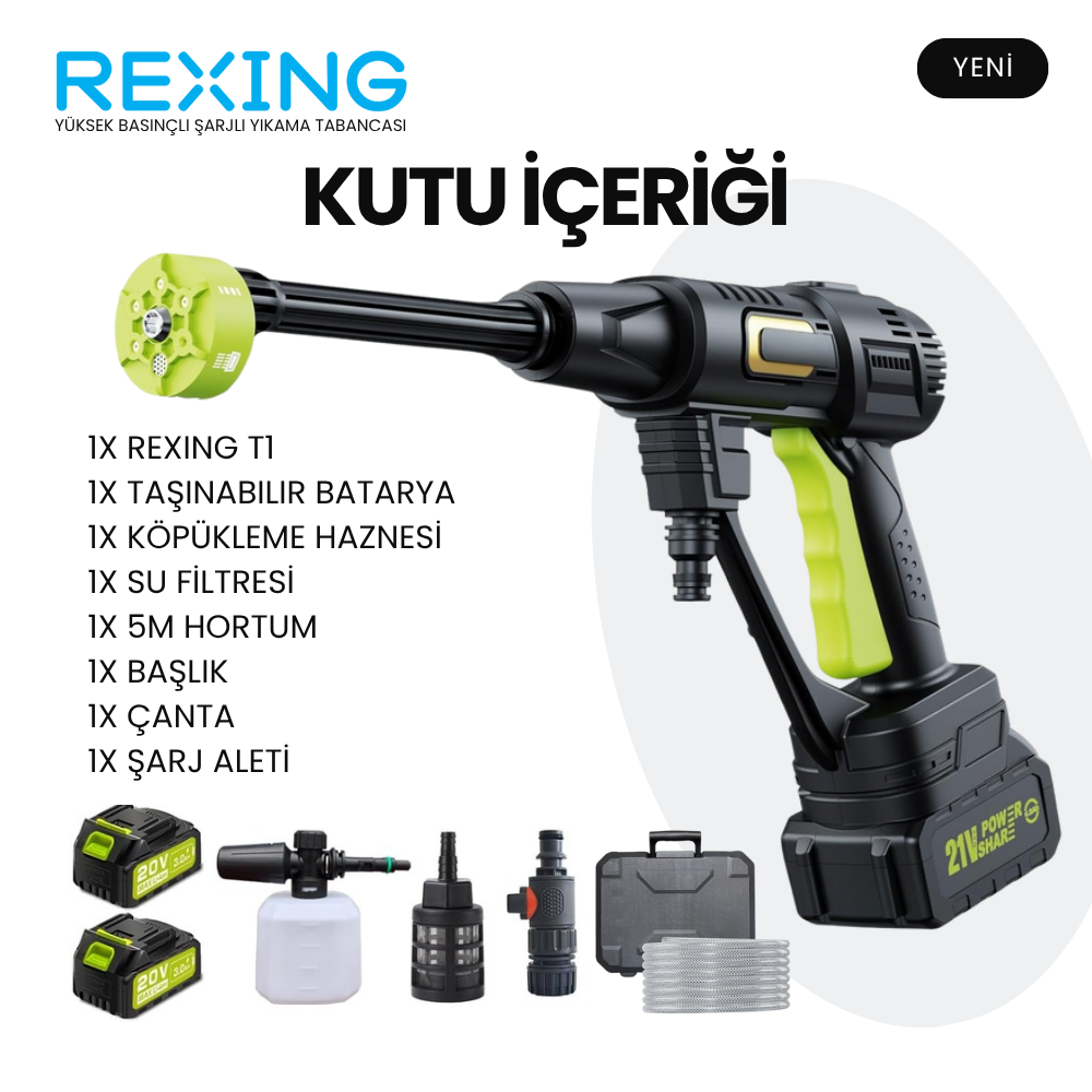 Rexing T1 | Yüksek Basınçlı Şarjlı Yıkama Tabancası