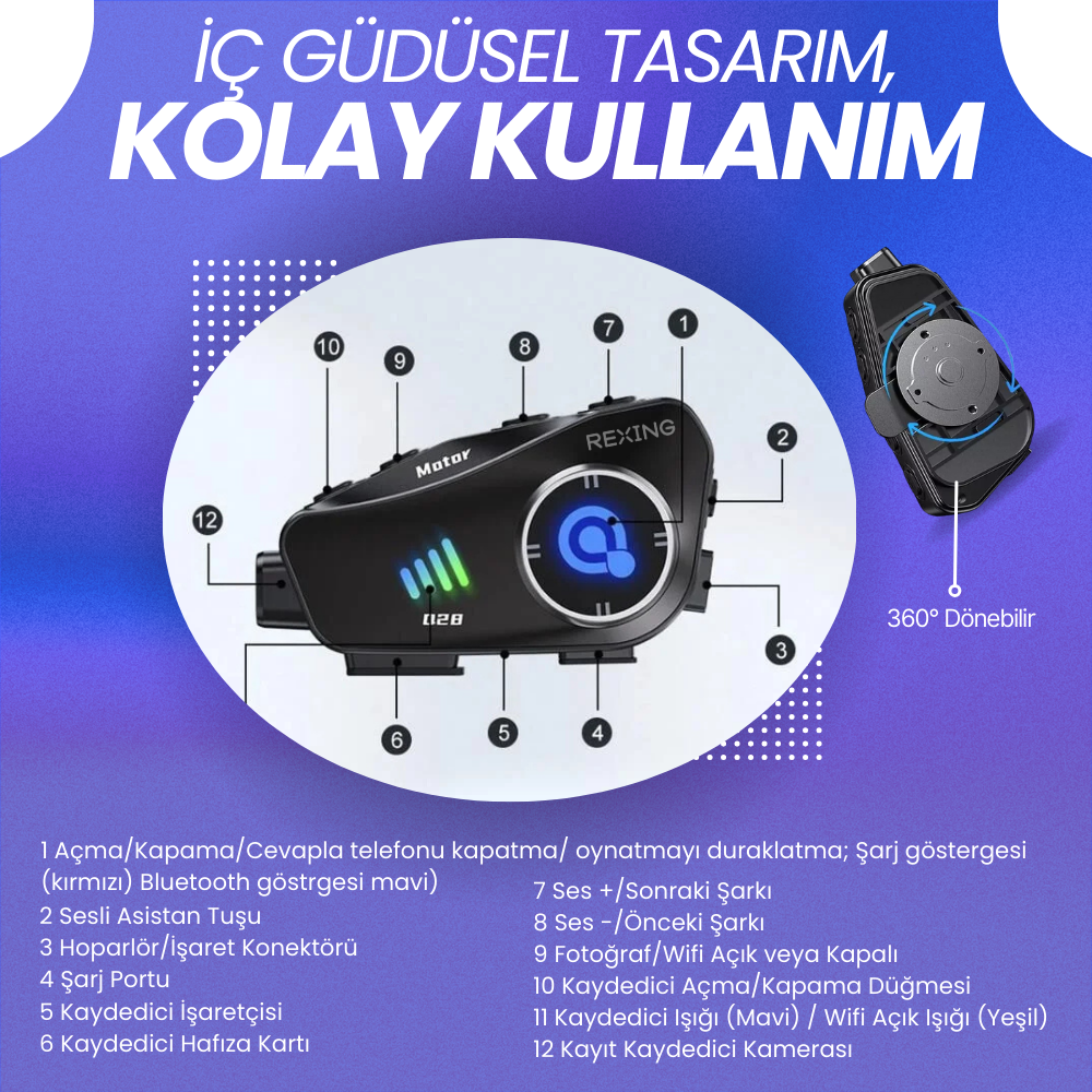 Rexing Q28 | Telefon Kontrollü Bluetooth Akıllı Kask İnterkom
